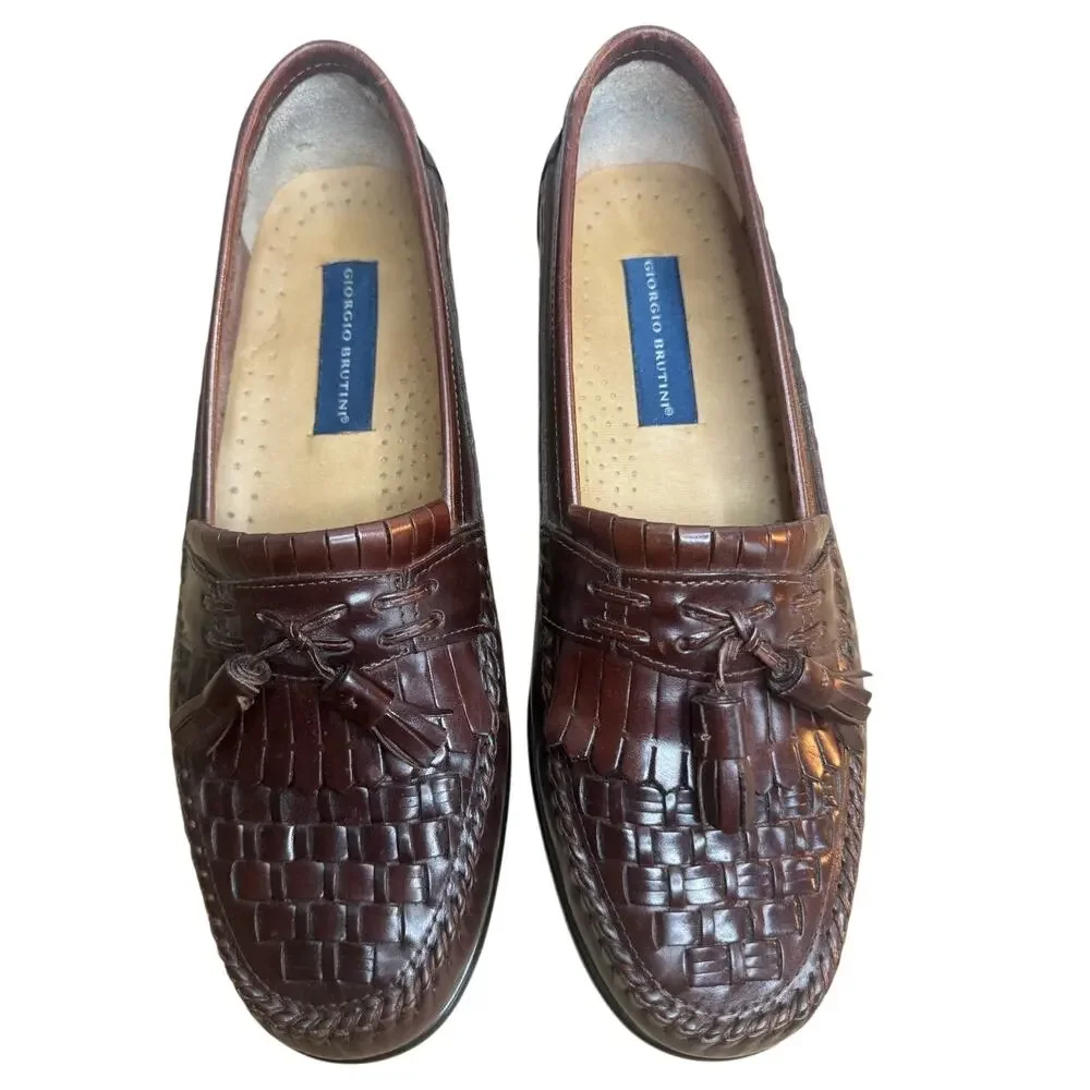Giorgio Brutini Men's 9.5M Brown Leather‎ Loafers Made in Brazil Casual Dress